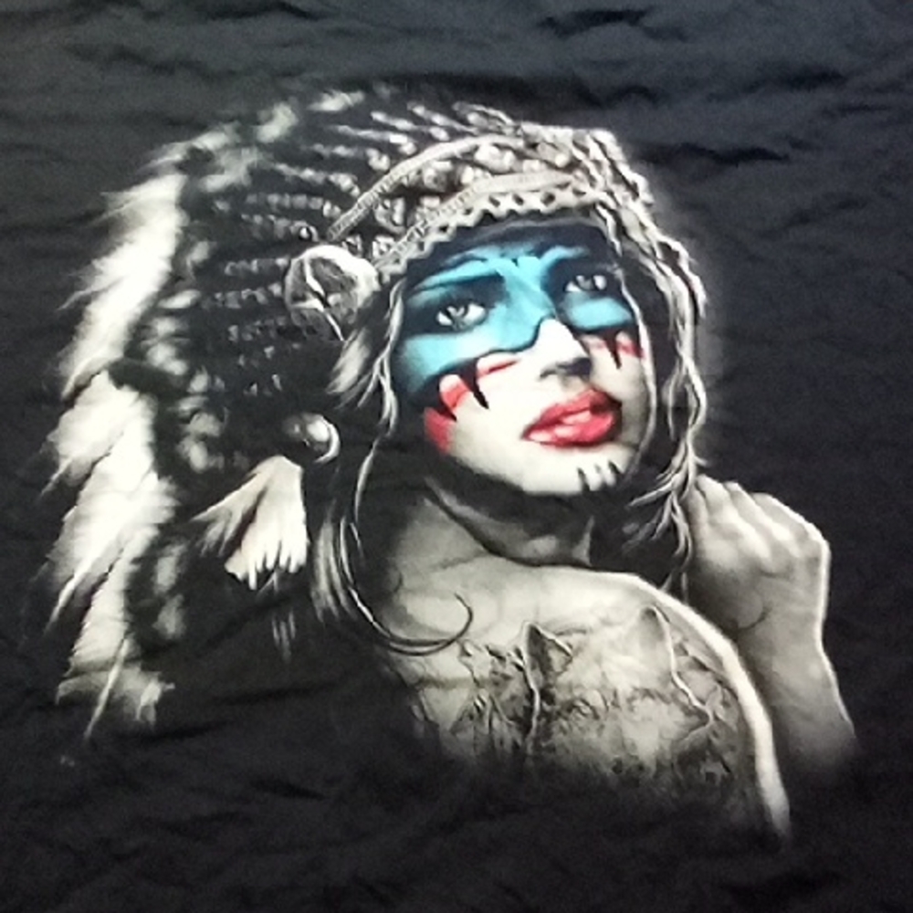 Men's Black Vintage 3XL Fruit of the Loom Native Princess Warrior Shirt
